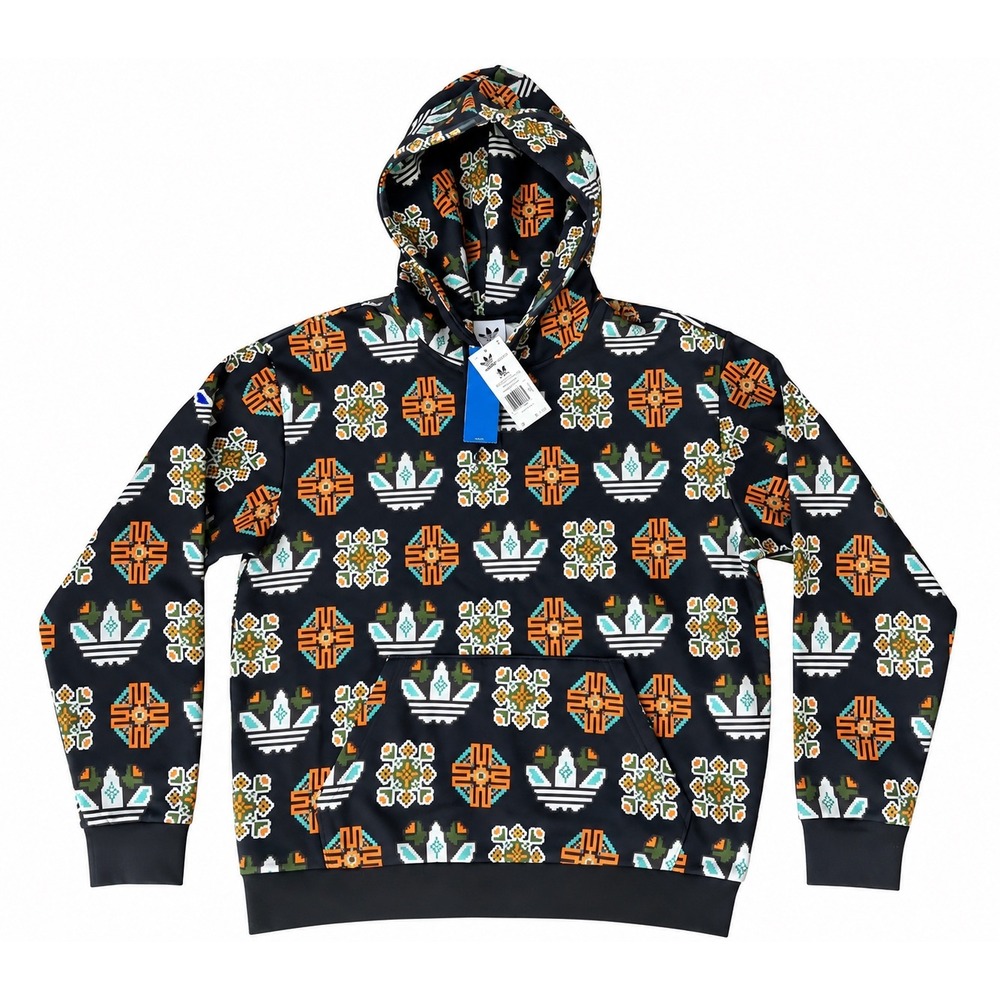 Adidas originals Tile Allover Print Graphic Loose Hoodie Black Men's Medium NWT